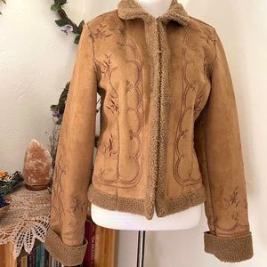 Embroidered faux fur jacket